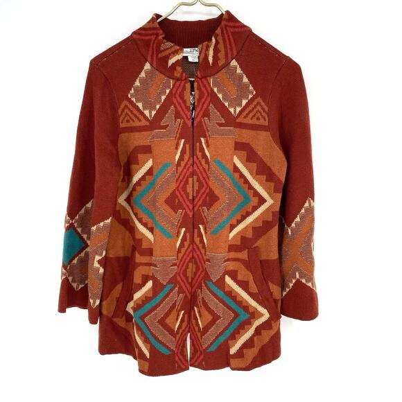 Coldwater Creek Sweaters - Coldwater Creek Southwestern Aztec Sweater Cardigan Rust Turquoise Womens XS